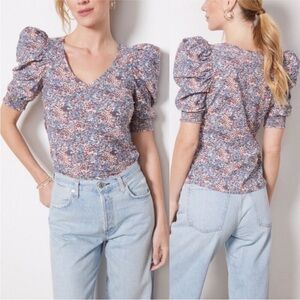 NATION LTD | Women’s Celine Puff Sleeve Top Cherry Blossom XL Floral Pima Cotton